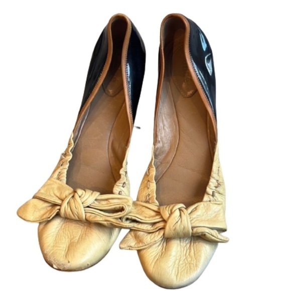 CHLOE Authentic Leather Two Tone Bow Ballerina Slippers Size 37.5 / 6.5 - Picture 2 of 12